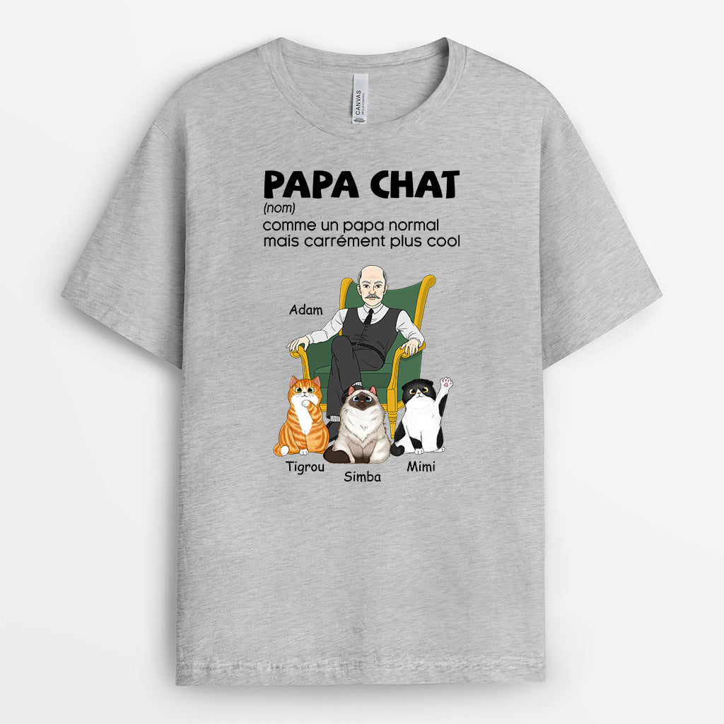 0913AFR2 Cadeau Personnalise T shirt Papa Chat Amoureux des Chats