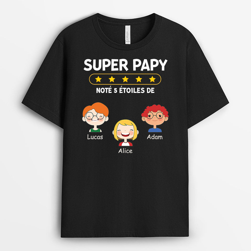 Super Papa Noté 5 Étoiles - Cadeau Personnalisé | T-shirt pour Papa Papy