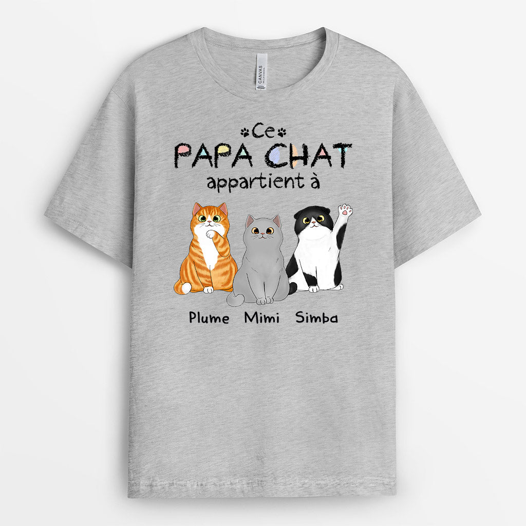 Cette Maman/Ce Papa Chat Appartient à - Cadeau Personnalisé | T-shirt pour Amoureux des Chats