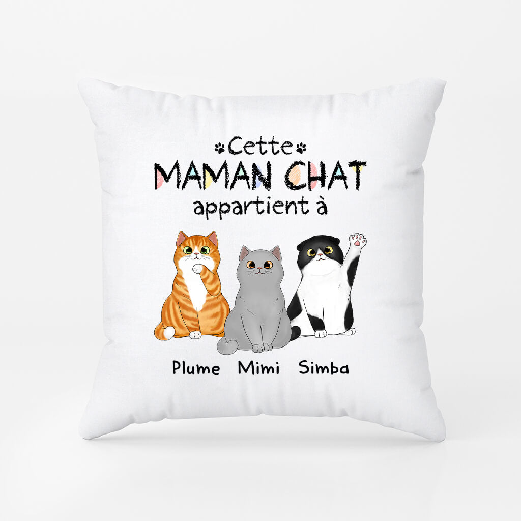 Cette Maman Chat Appartient À - Cadeau Personnalisé | Coussin Pour Amoureux Des Animaux