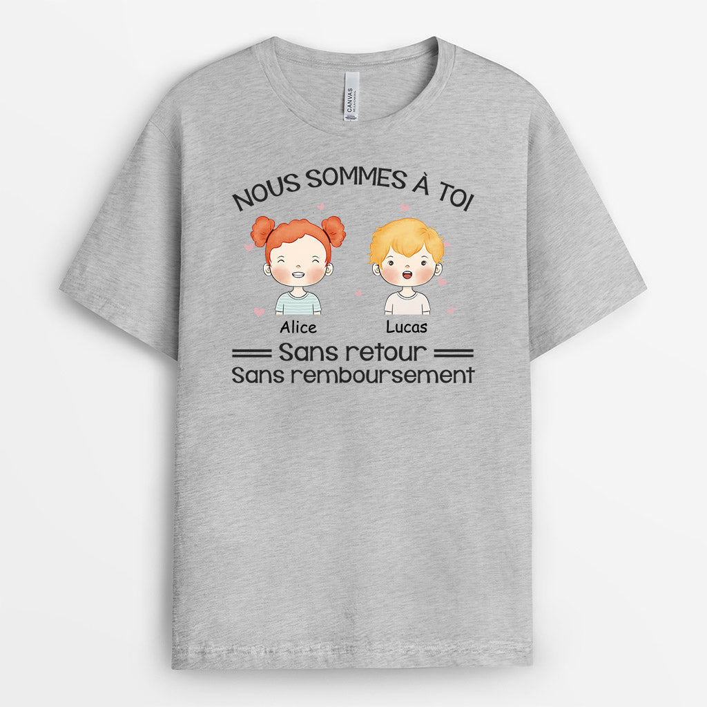 0950AFR2 Cadeau Personnalise T shirt Retour Remboursement Maman Mamie Papa Papi