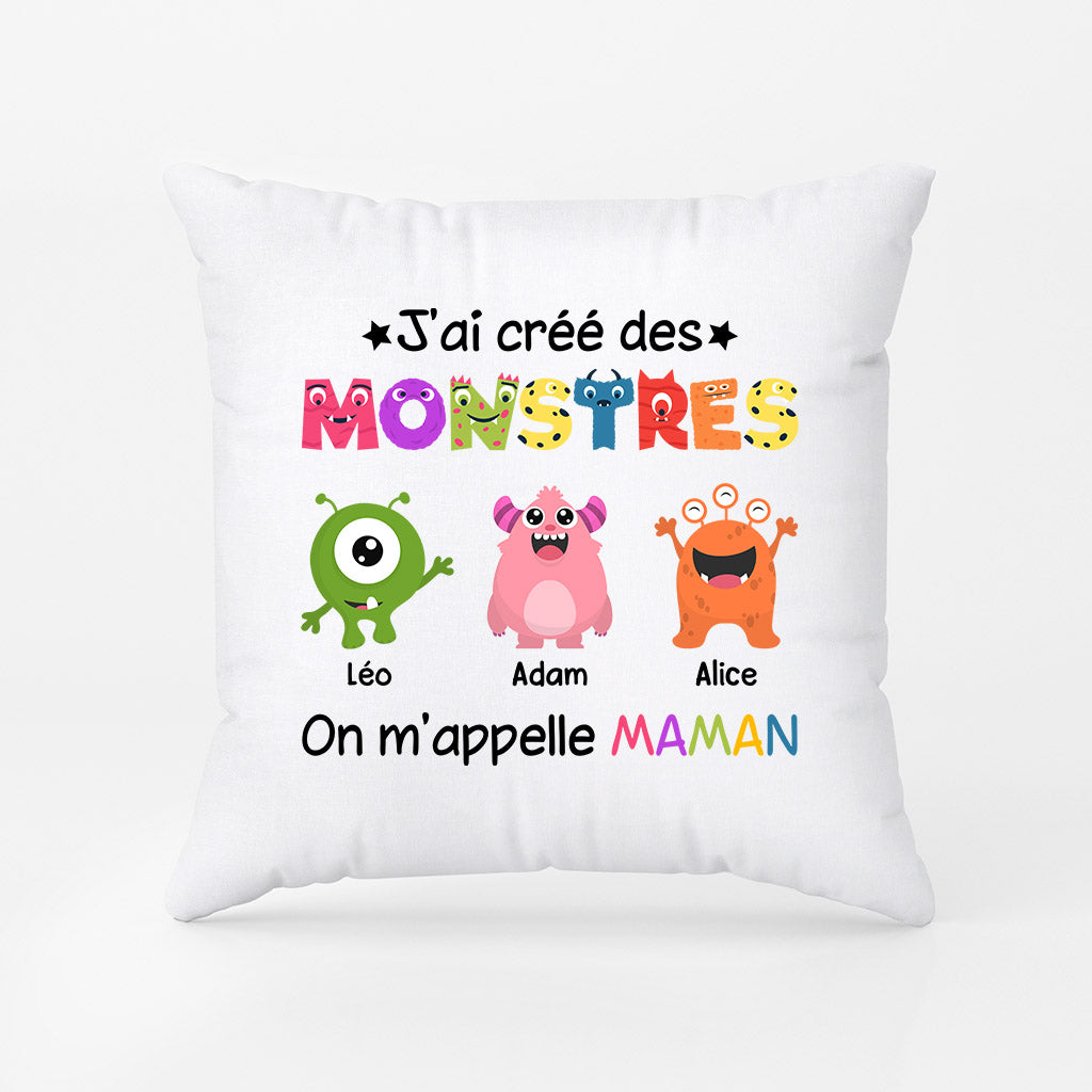 J'ai Crée des Monstres On M'appelle Maman - Cadeau Personanlisé | Coussin pour Maman Mamie