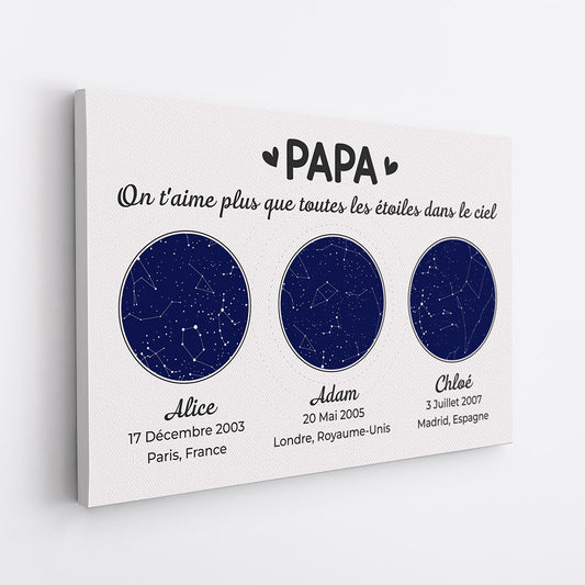 0982CFR2 Cadeau Personnalise Toile Aime Etoiles Papa Papi
