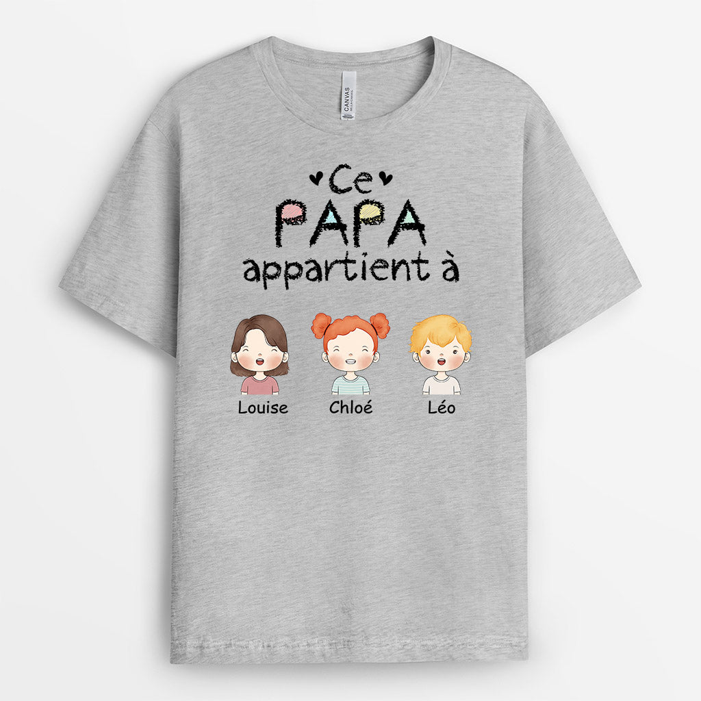 Ce Papy/Papa Appartient à - Cadeau Personnalisé | T-shirt pour Papa Papi