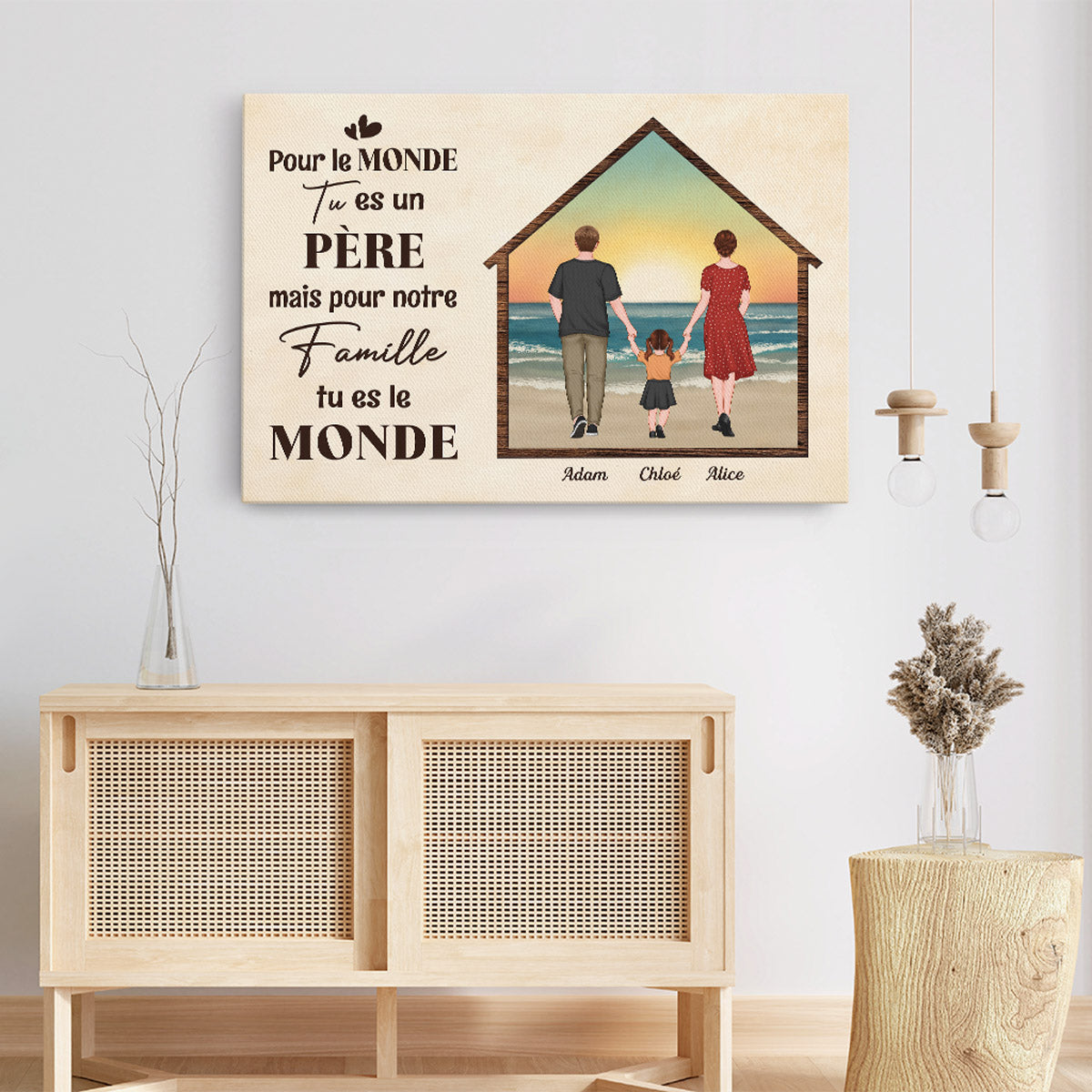 0990CFR3 Cadeau Personnalise Toile Monde Papa Papi