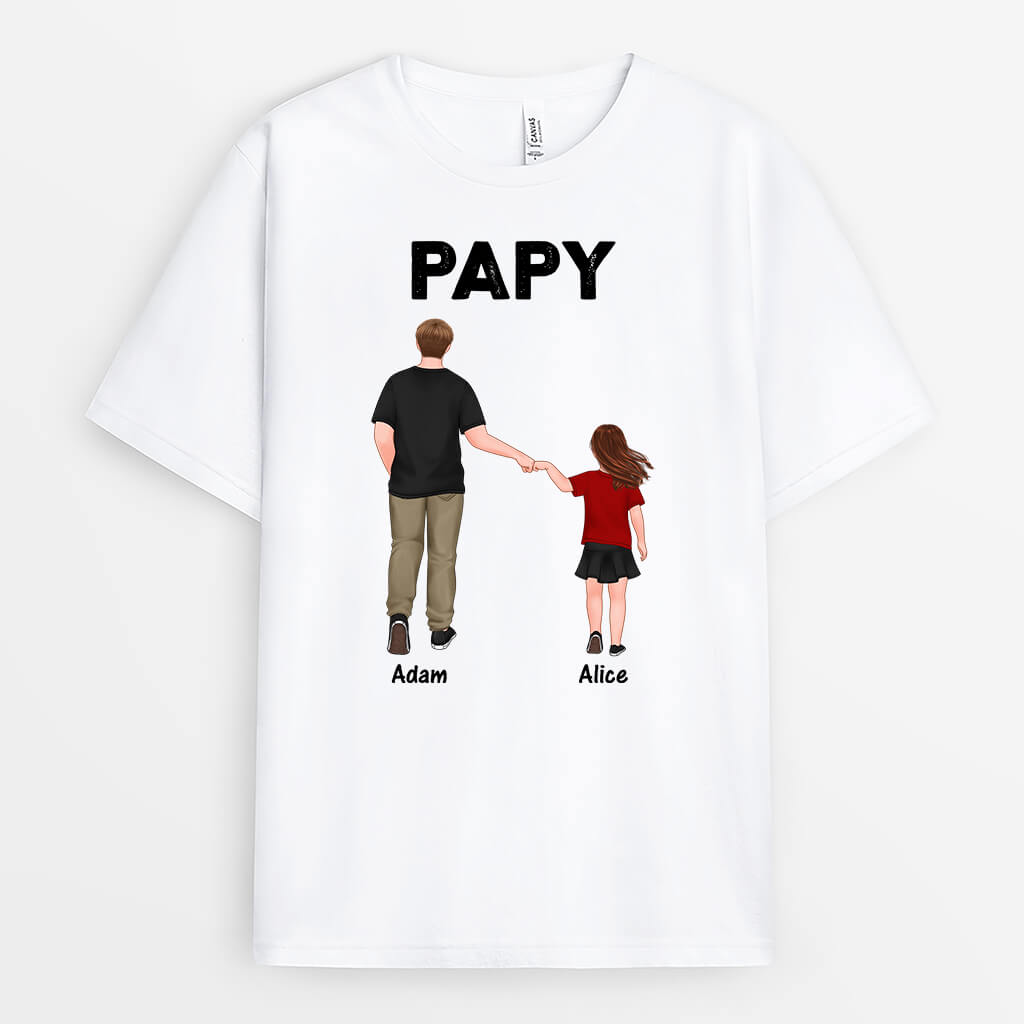 Papa et Enfant Marchent Main Dans La Main - Cadeau Personnalisé | T-shirt pour Papa Papi