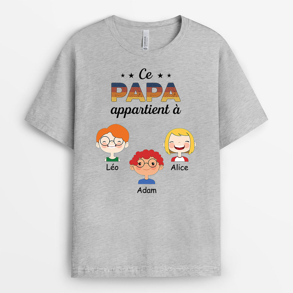 Ce Papy/Papa Appartient à - Cadeau Personnalisé | T-shirt pour Papa Papi