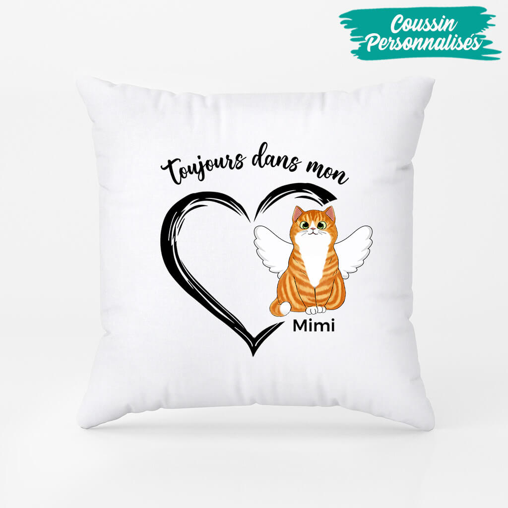 1034PFR2 Cadeau Personnalise Coussin Dans Mon Coeur Amoureux des chats