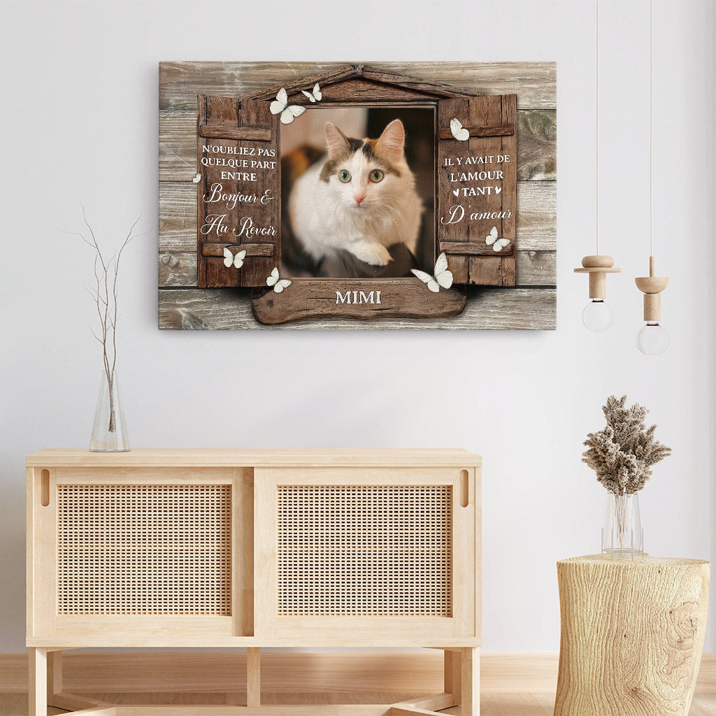 1036CFR3 Cadeau Personnalise Toile Bonjour Au Revoir Amour Amoureux des chats
