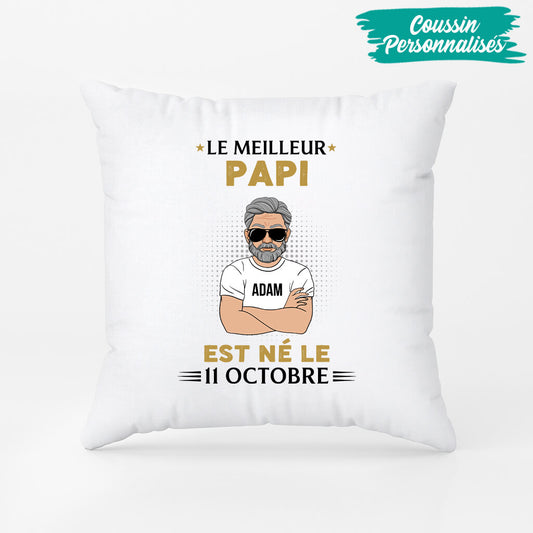 1041PFR2 Cadeau Personnalise Coussin Meilleur Ne Papa Papi