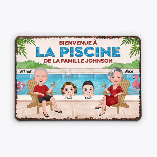 1078EFR2 Cadeau Personnalise Plaque Piscine Famille