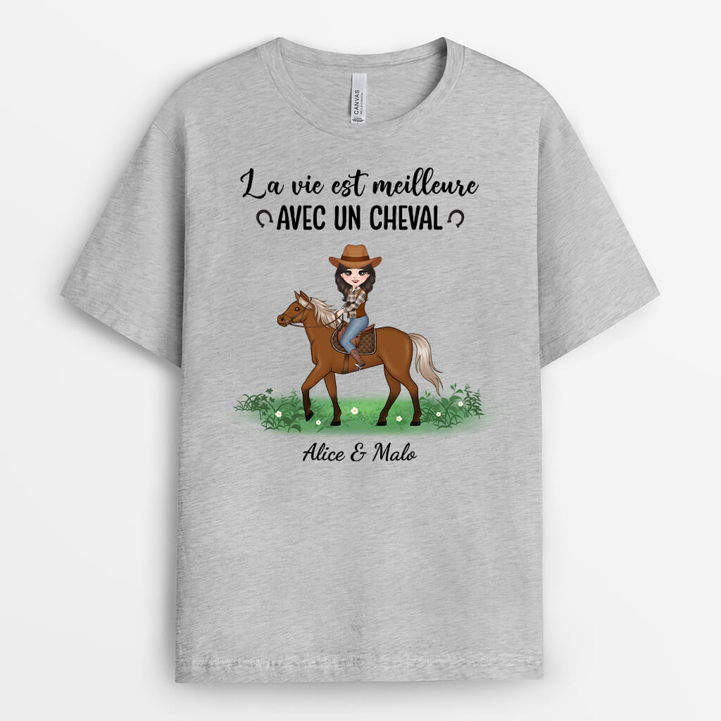 T-shirt La Vie Est Meilleure Avec Un Cheval Personnalisé