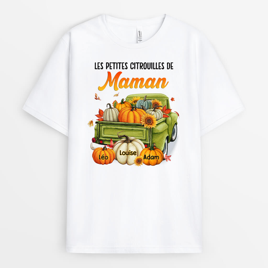 T-shirt Les Petites Citrouilles De Maman Mamie Personnalisé