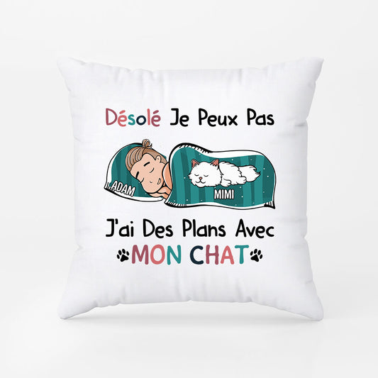 1287PFR1 coussin jai des plans avec mon chat personnalise