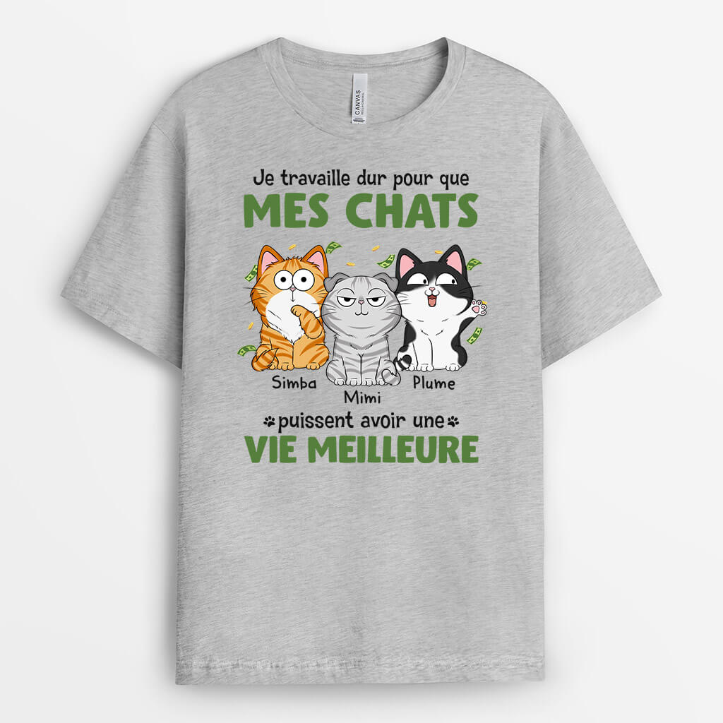 Je Travaille Dur Pour Que Mon Chat Puisse Avoir Une Vie Meilleure - Cadeau Personnalisé | T-shirt pour Amoureux des animaux