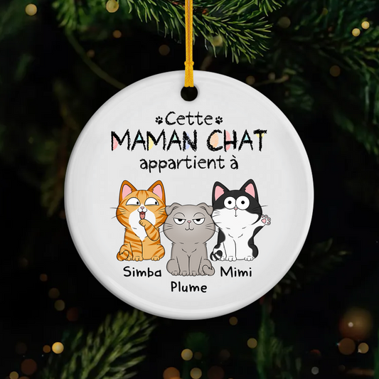 1295OFR1 ornement ceramique personnalise avec chat mignon cette maman appartient a 1295o