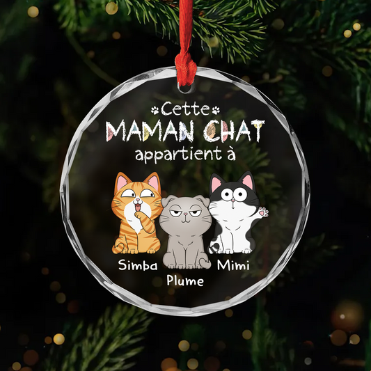 1295OFR1 ornement en verre personnalise avec chat mignon cette maman appartient a 1295o
