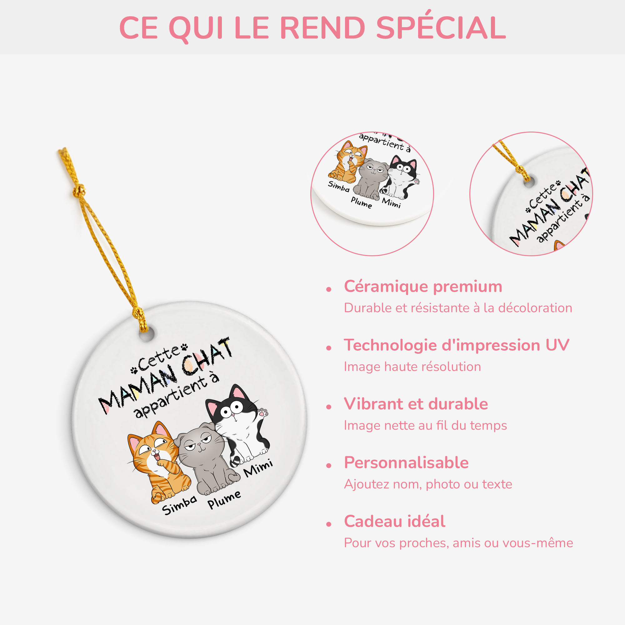 1295OFR4 ornement ceramique personnalise avec chat mignon cette maman appartient a 1295o