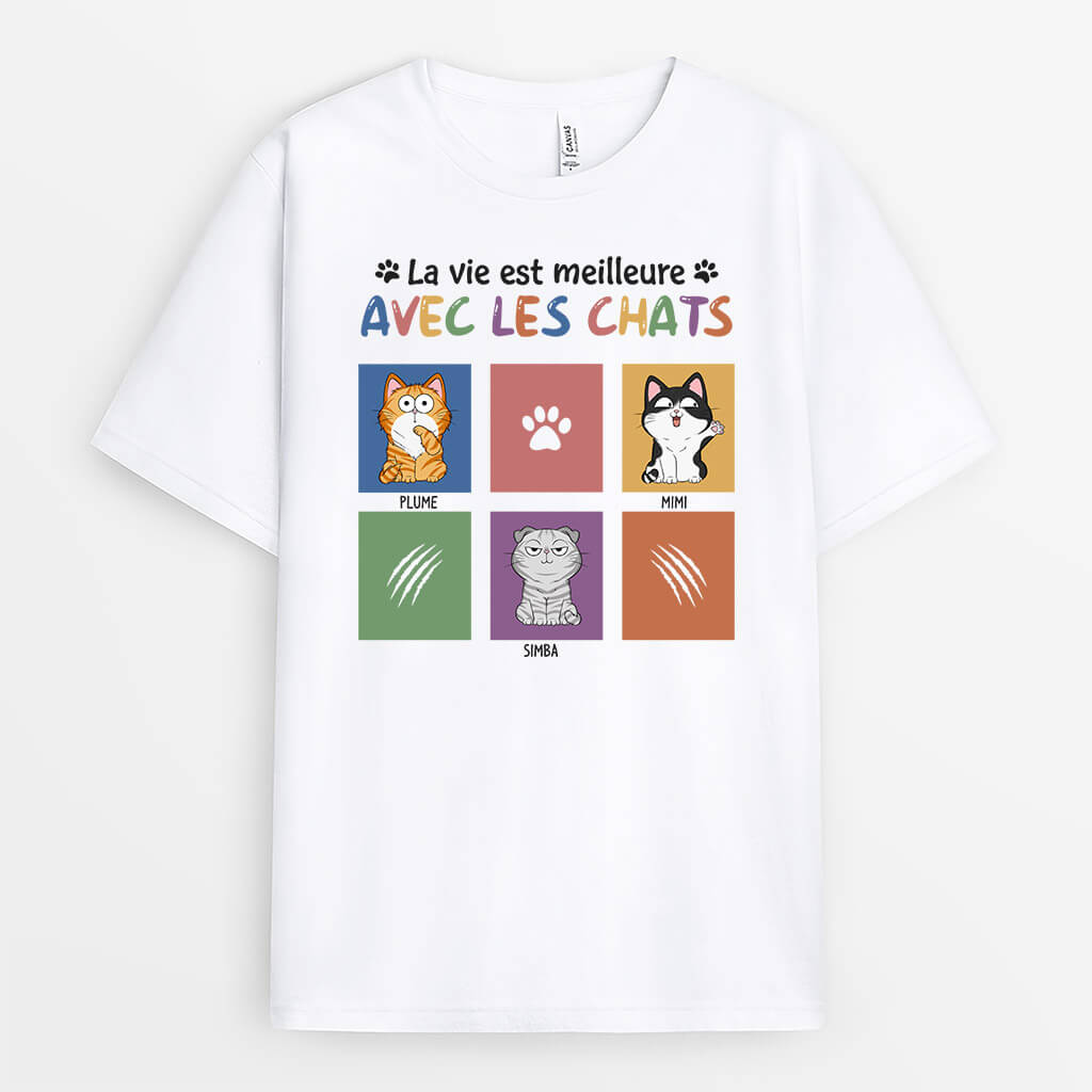 La Vie Est Meilleure Avec Les Chats - Cadeau Personnalisé | T-shirt pour Amoureux des animaux