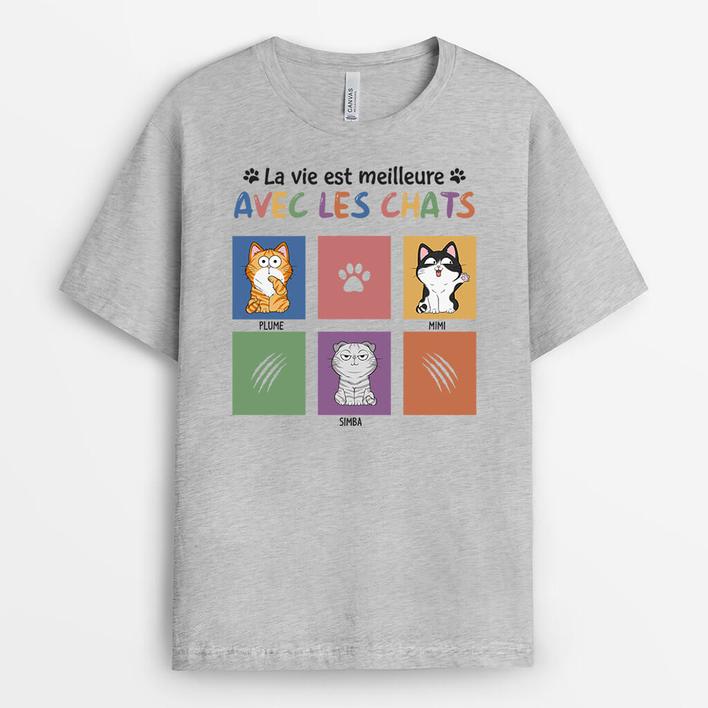 1299AFR2 t shirt la vie est meilleure avec les chats personnalise