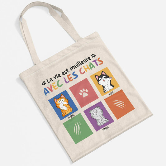 1299BFR2 tote bag la vie est meilleure avec les chats personnalise