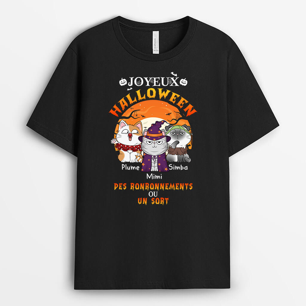 Joyeux Halloween Des Ronronnements Ou Un Sort - Cadeau Personnalisé | T-shirt pour Amoureux des animaux