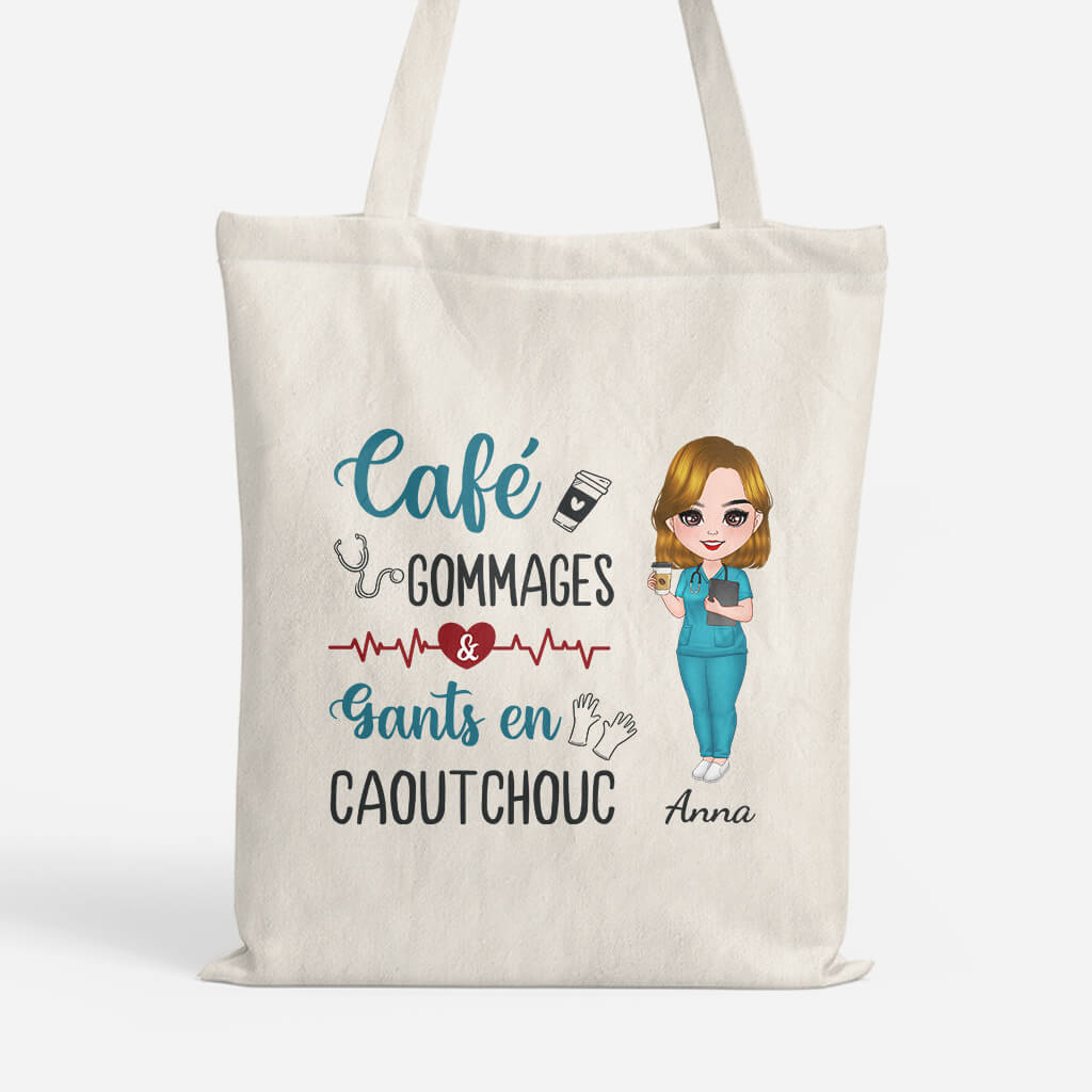 Café, Gommages Et Gants En Caoutchouc - Cadeau Personnalisé | Tote Bag pour Infirmière/Infirmier
