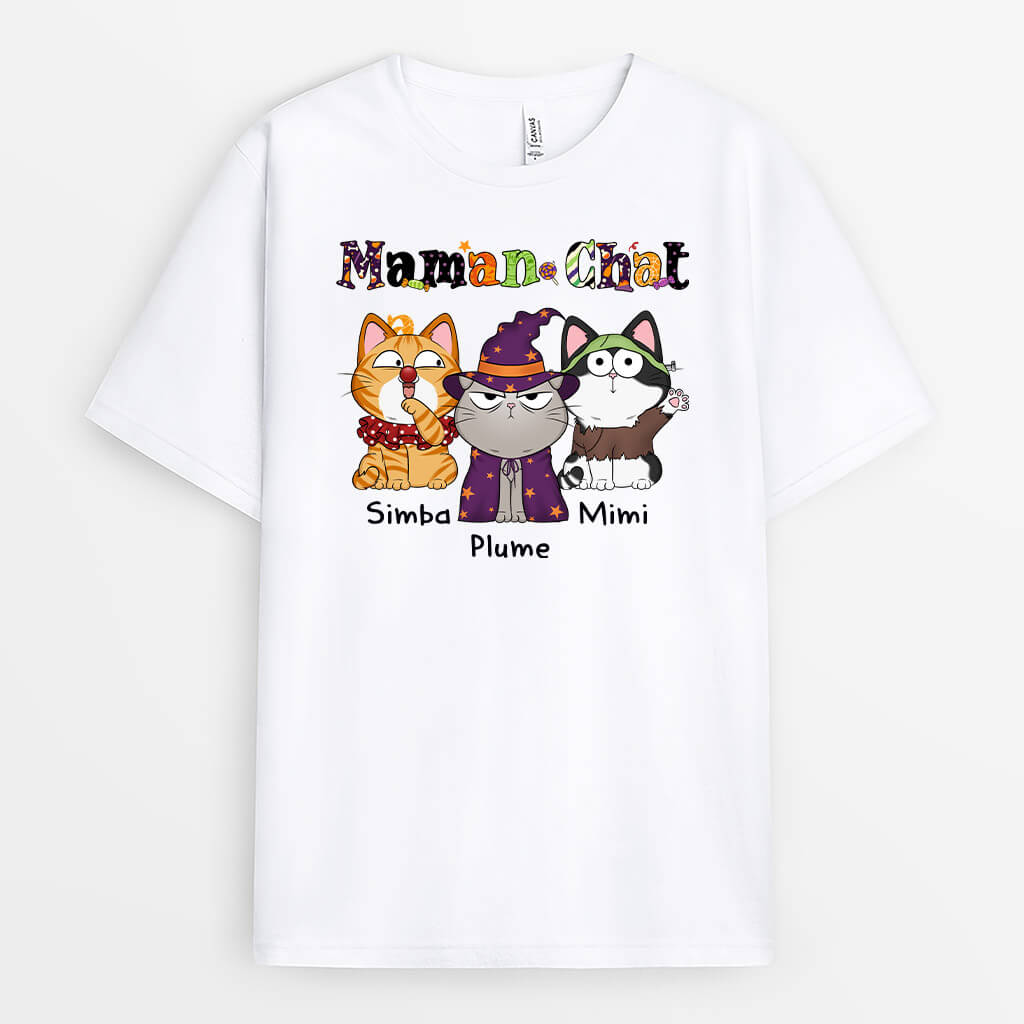 Maman Chat Mimi Motif Halloween - Cadeau Personnalisé | T-shirt pour Amoureux des animaux