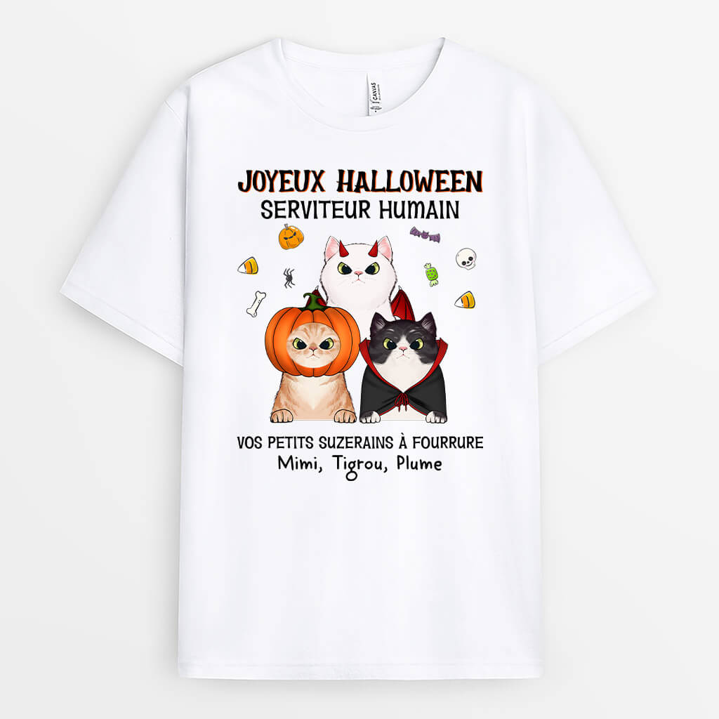 Joyeux Halloween Serviteur Humain - Cadeau Personnalisaé | T-shirt pour Amoureux des animaux