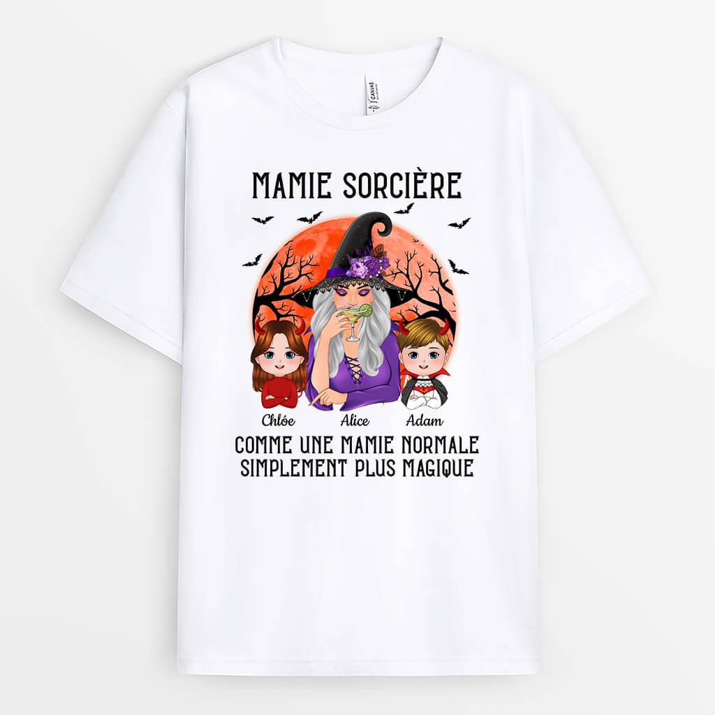 Mamie Sorcière Comme Une Mamie Normale Simplement Plus Magique - Cadeau Personnalisé | T-shirt pour Grand-mère