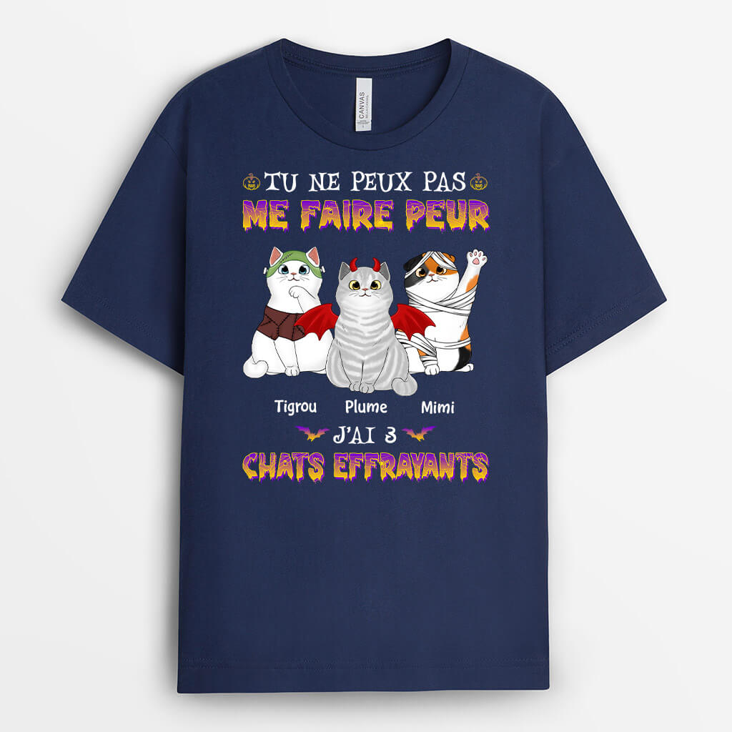 1336AFR2 t shirt tu ne peux pas me faire peur jai 4 chats effrayants personnalise