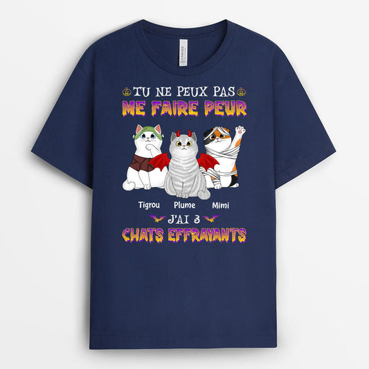 1336AFR2 t shirt tu ne peux pas me faire peur jai 4 chats effrayants personnalise