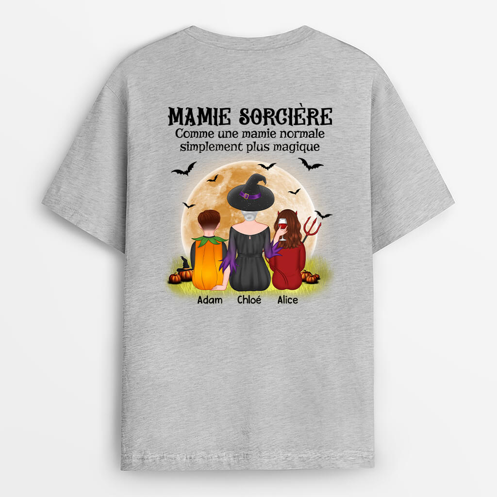Mamie Sorcière Halloween Plus Magique Avec Impression Au Dos - Cadeau Personnalisé | T-shirt pour Halloween