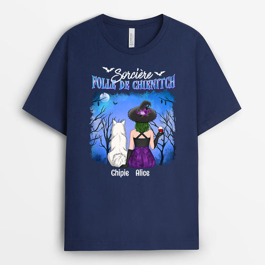 1339AFR1 t shirt sorciere folle de chien personnalise