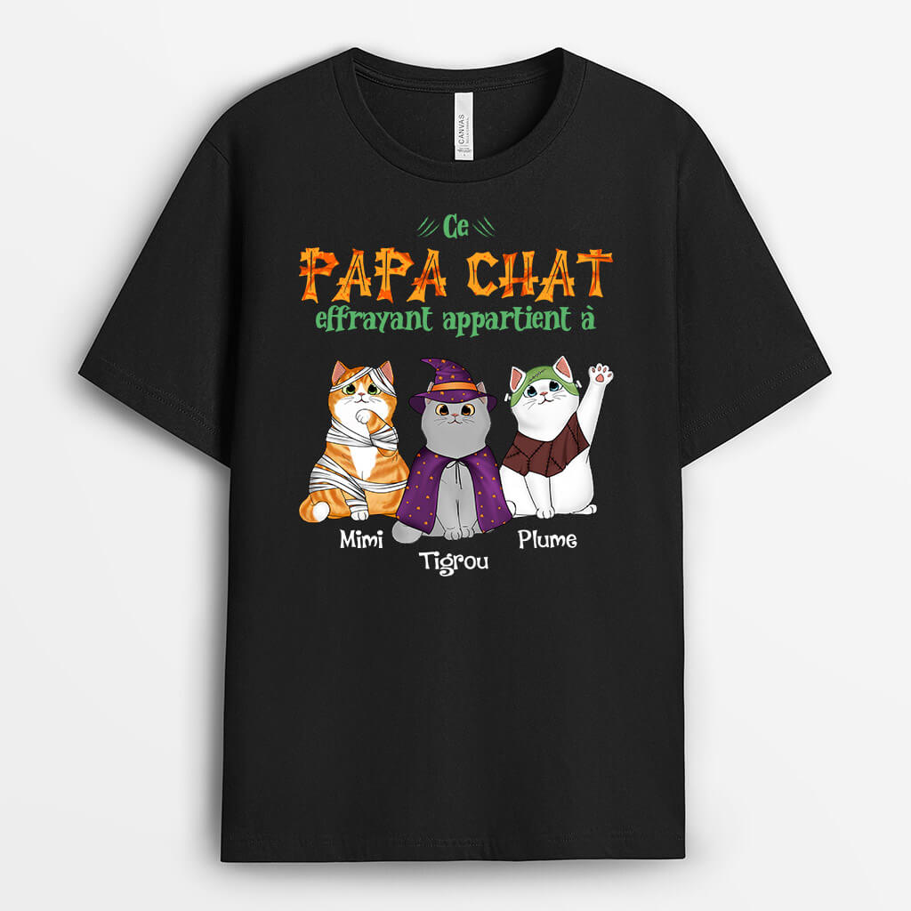 Cette Maman Chat / Ce Papa Chat Effrayant Appartient - Cadeau Personnalisé | T-shirt pour Halloween