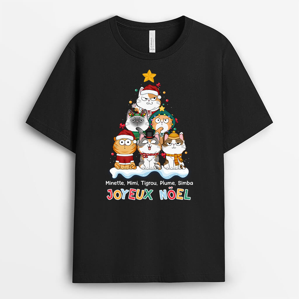 Joyeux Noël Avec Chats - Cadeau Personnalisé | T-shirt pour Amoureux des animaux