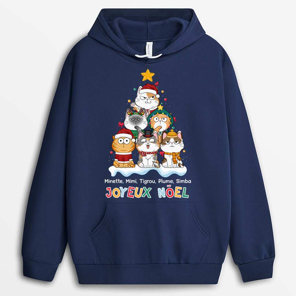 1369HFR1 sweat a capuche joyeux noel avec chats personnalise
