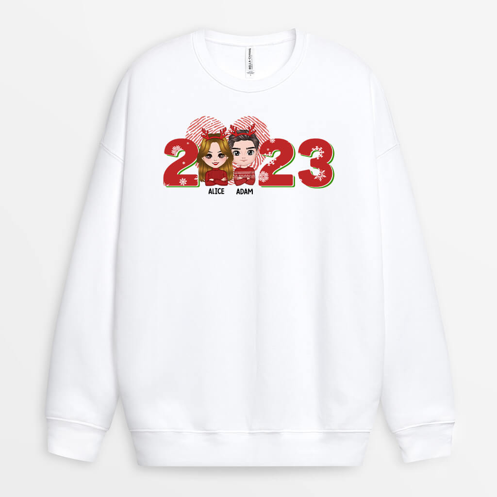 1377AFR1 t shirt couple de noel avec amour personnalise