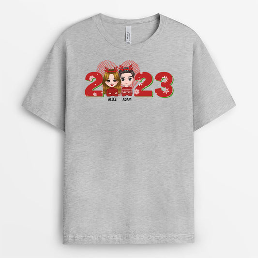 1377AFR2 t shirt couple de noel avec amour personnalise