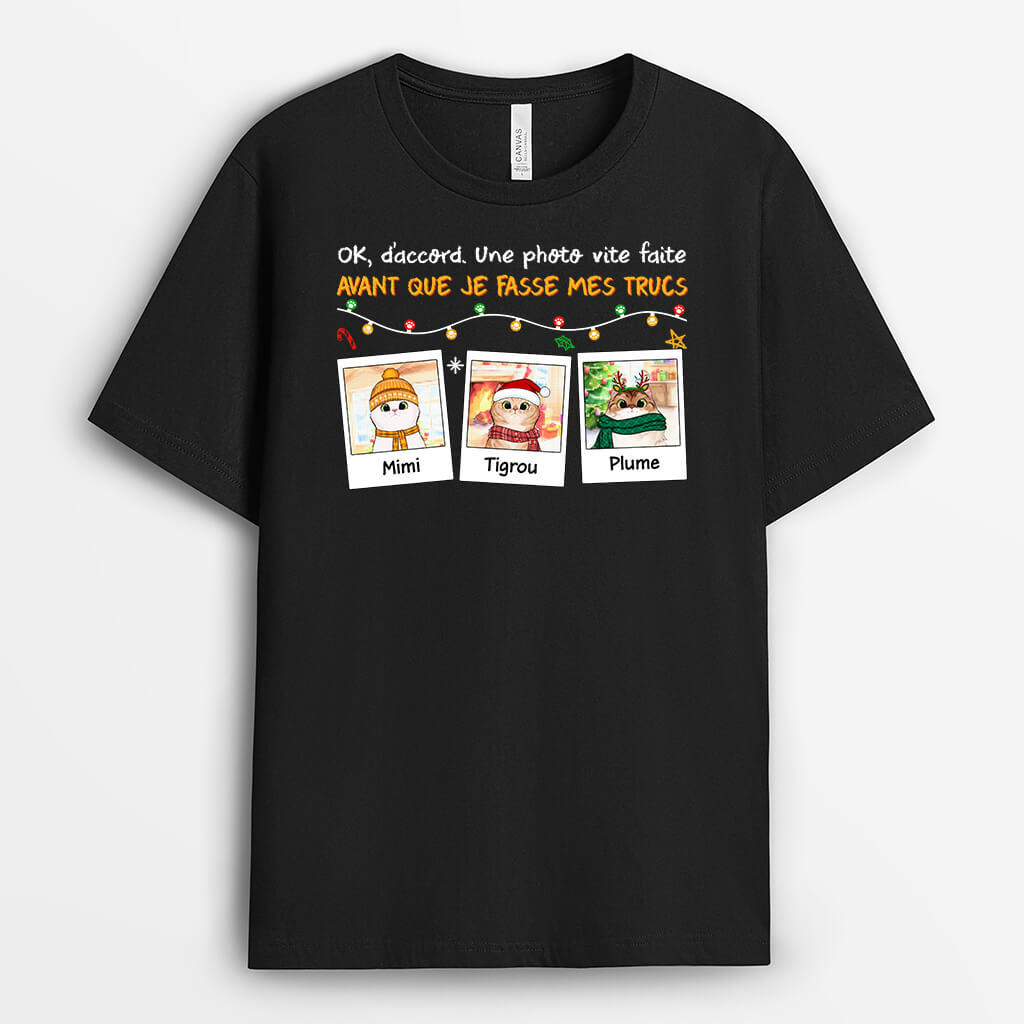 1391AFR2 t shirt mes chats sont accros aux photos de noel personnalise