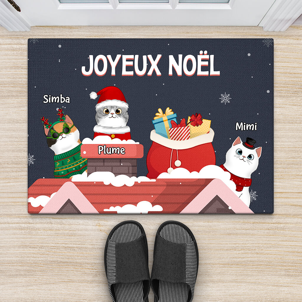 1394DFR2 paillasson joyeux noel avec chats personnalise