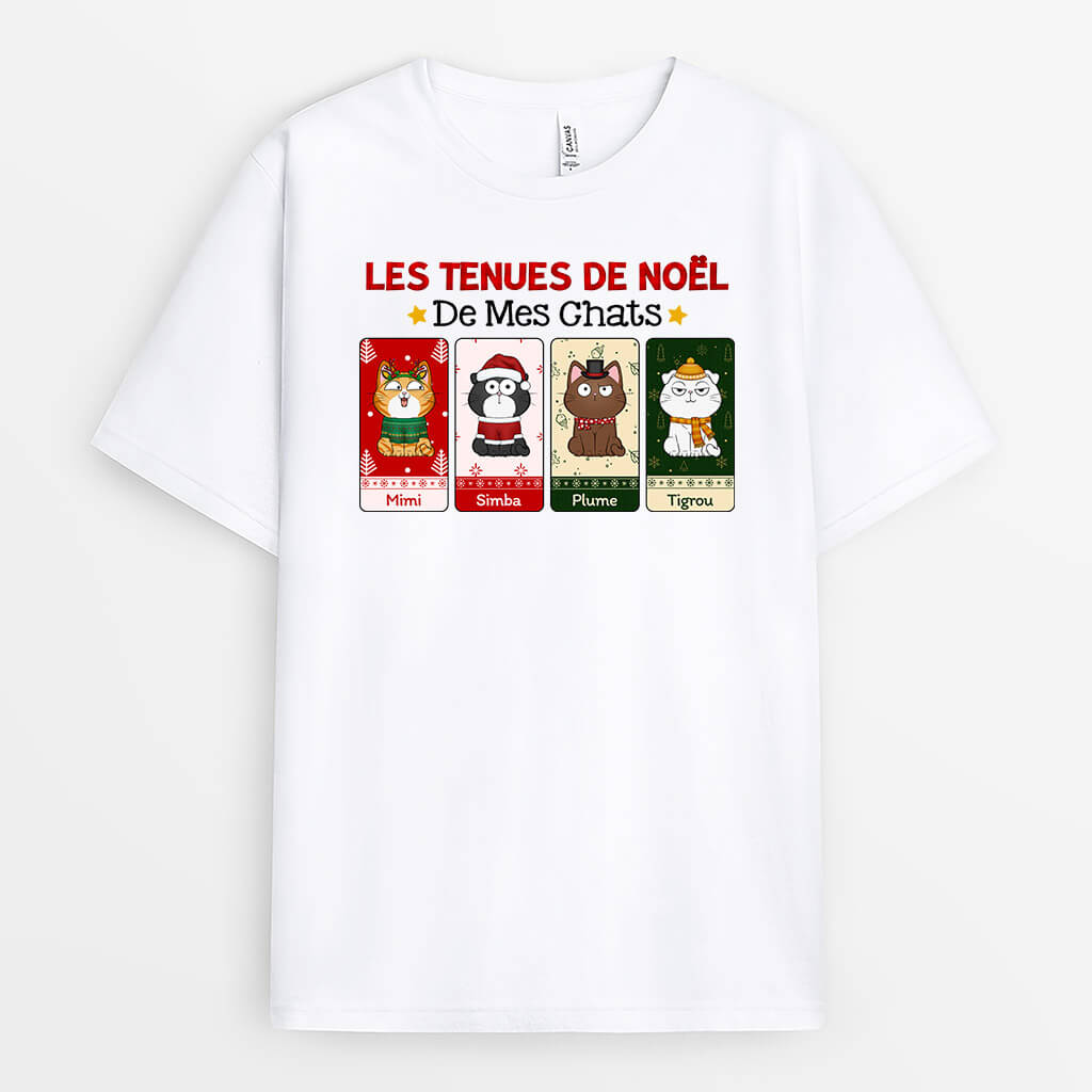Les Tenues De Noël De Mes Chats - Cadeau Personnalisé | T-shirt pour Noël