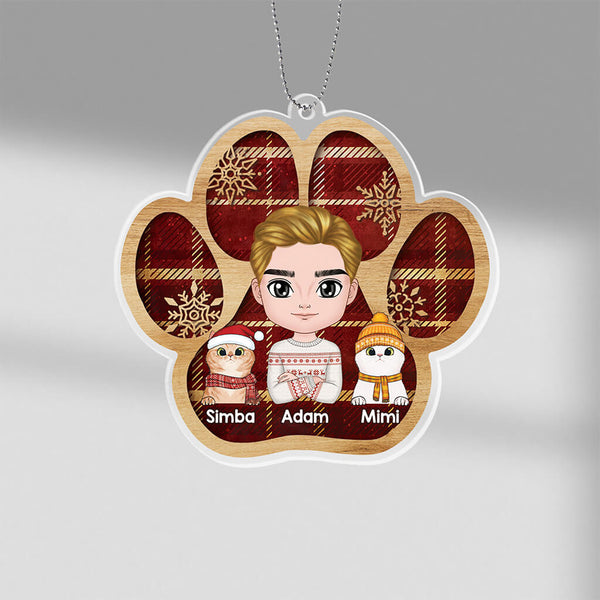 jfu Boule de noël personnalisée prénom au Choix en Bois Cadeau Unique, décoration Sapin,avec Le nom de Votre Chien, Ornements personnalisés de Patte de Chien pour Arbre de Noël (XF17,5PCS