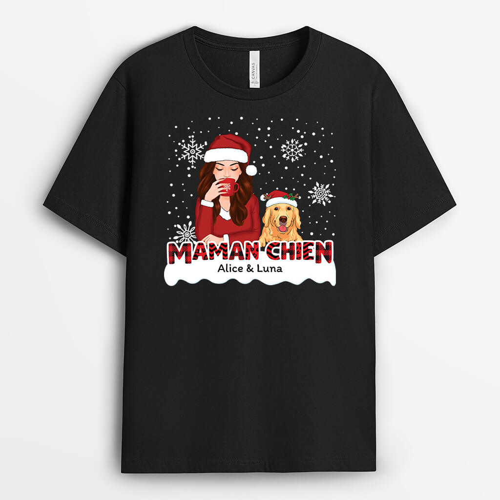 Maman Chien Motif Rouge Noël - Cadeau Personnalisé | T-shirt pour Noel