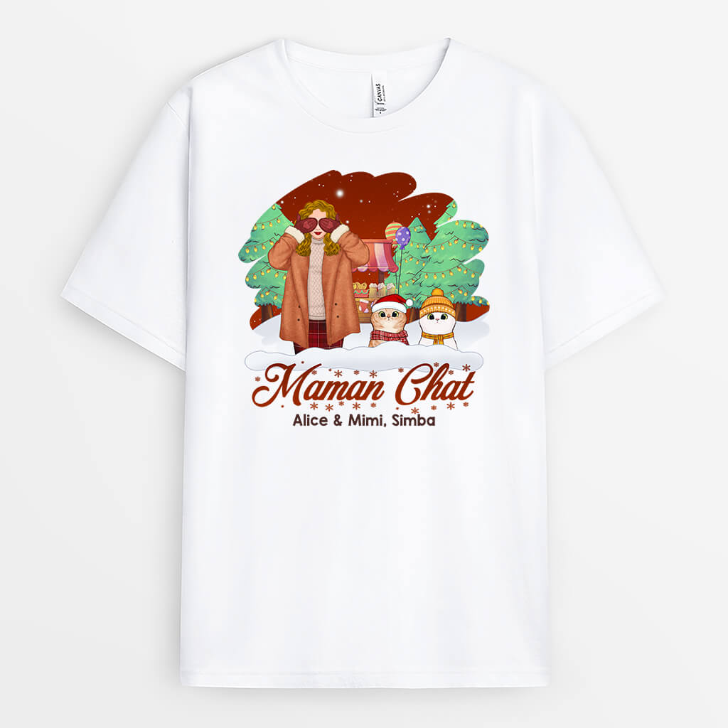 Maman De Chat Noël - Cadeau Personnalisé | T-shirt pour Noël