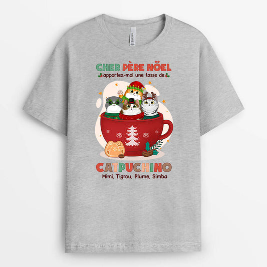 1424AFR1 t shirt cher pere noel apportez moi une tasse de catfe personnalise