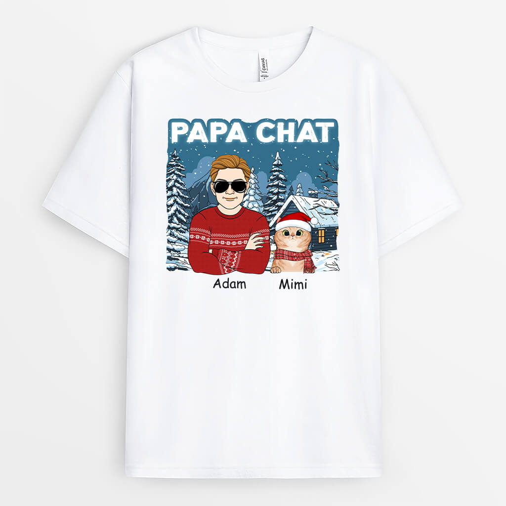 Papa De Chat Version Noël - Cadeau Personnalisé | T-shirt pour Noël