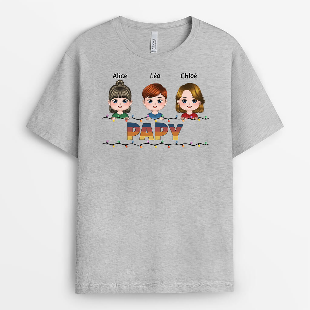 Papy Avec Petits-Enfants Version Noël - Cadeau Personnalisé | T-shirt pour Noël