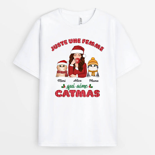 1442AFR1 t shirt juste une femme qui aime catmas personnalise