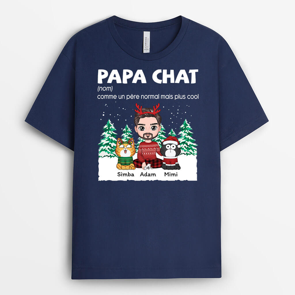 Définition Papa De Chat Version Noël - Cadeau Personnalisé | T-shirt pour Amoureux des animaux